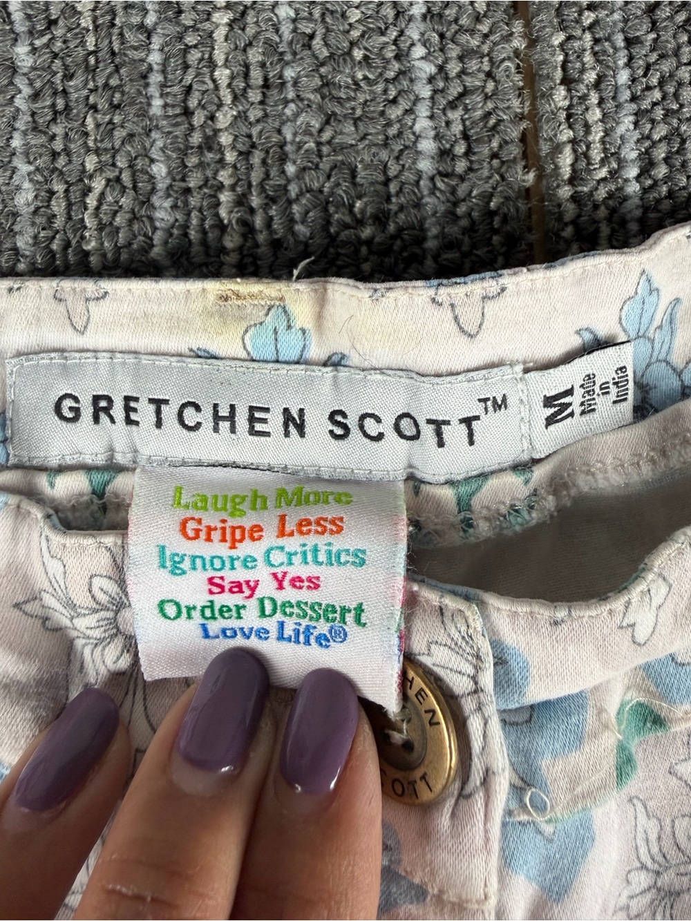 Gretchen Scott Designs Green & Light Blue Patterned Chinos - Picture 2 of 7